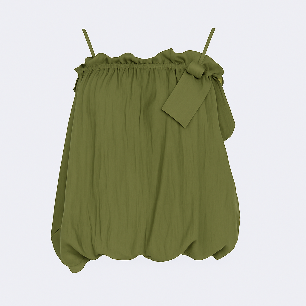 Top Vert Olive à Nœuds et Bretelles