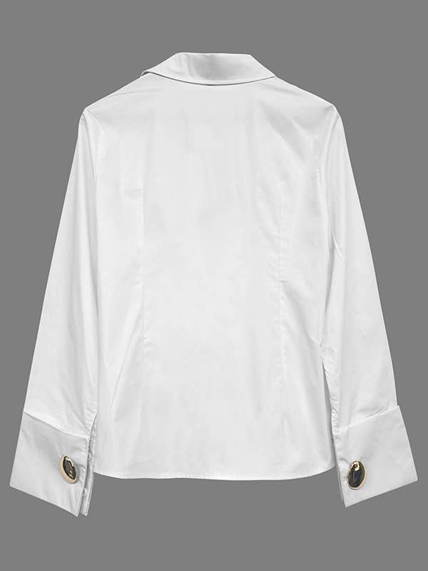 Blouses et chemises à manches longues, boutonnées, couleur unie, col à revers: NOIR / XL