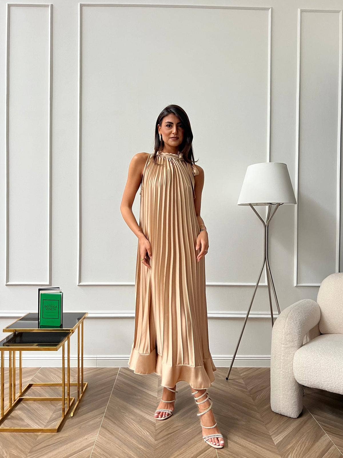 7207/61118 Robe longue plissée: Kaki / Taille unique