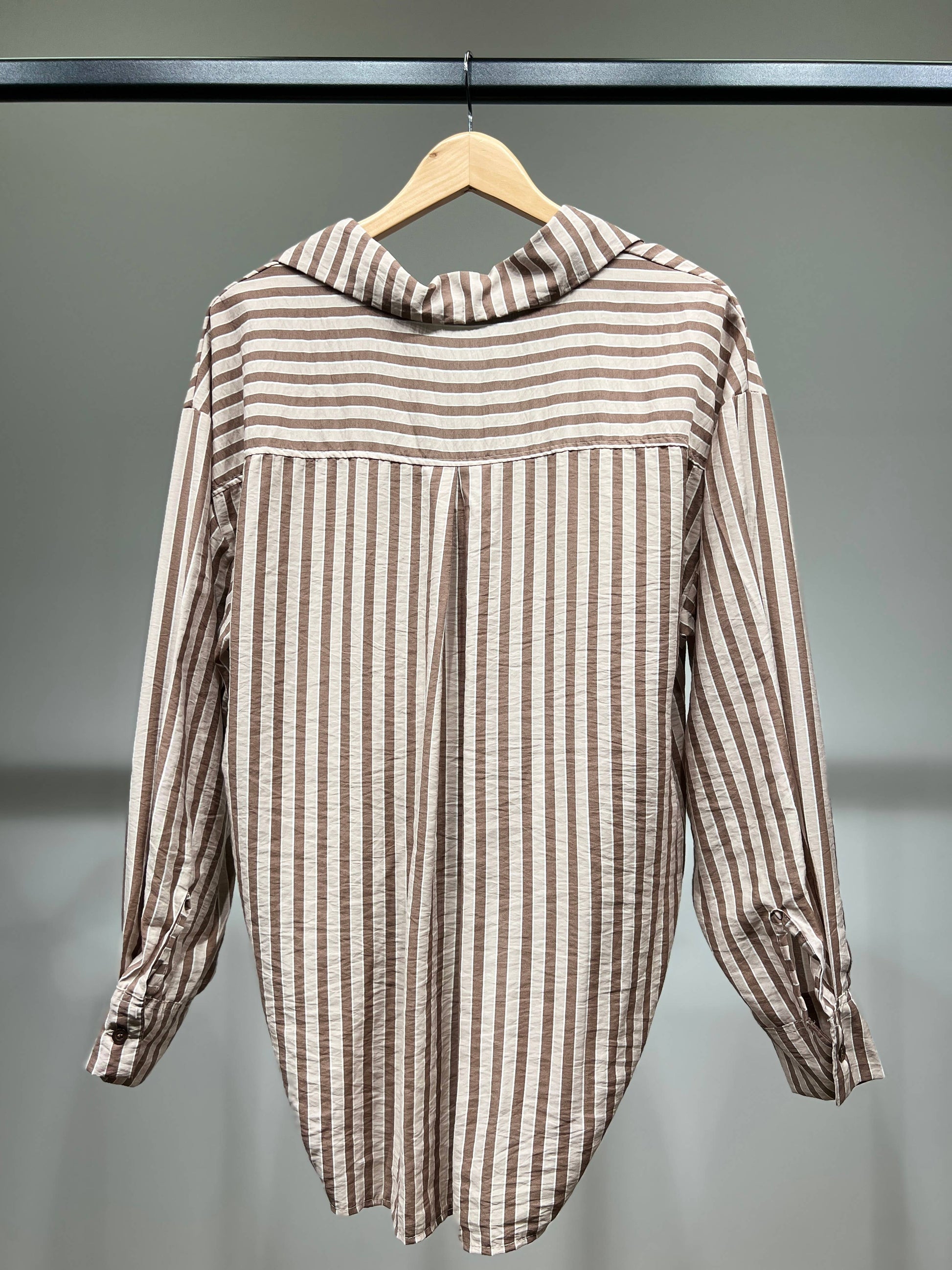 Chemisier Rayé Léger En Viscose Polyamide: Marron