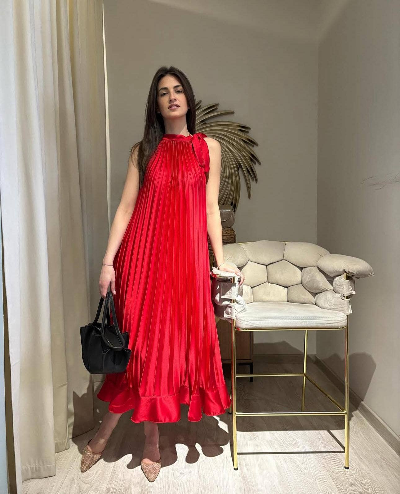 7207/61118 Robe longue plissée: Kaki / Taille unique