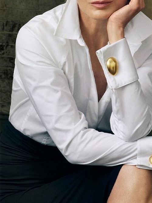 Blouses et chemises à manches longues, boutonnées, couleur unie, col à revers: BLANC / M