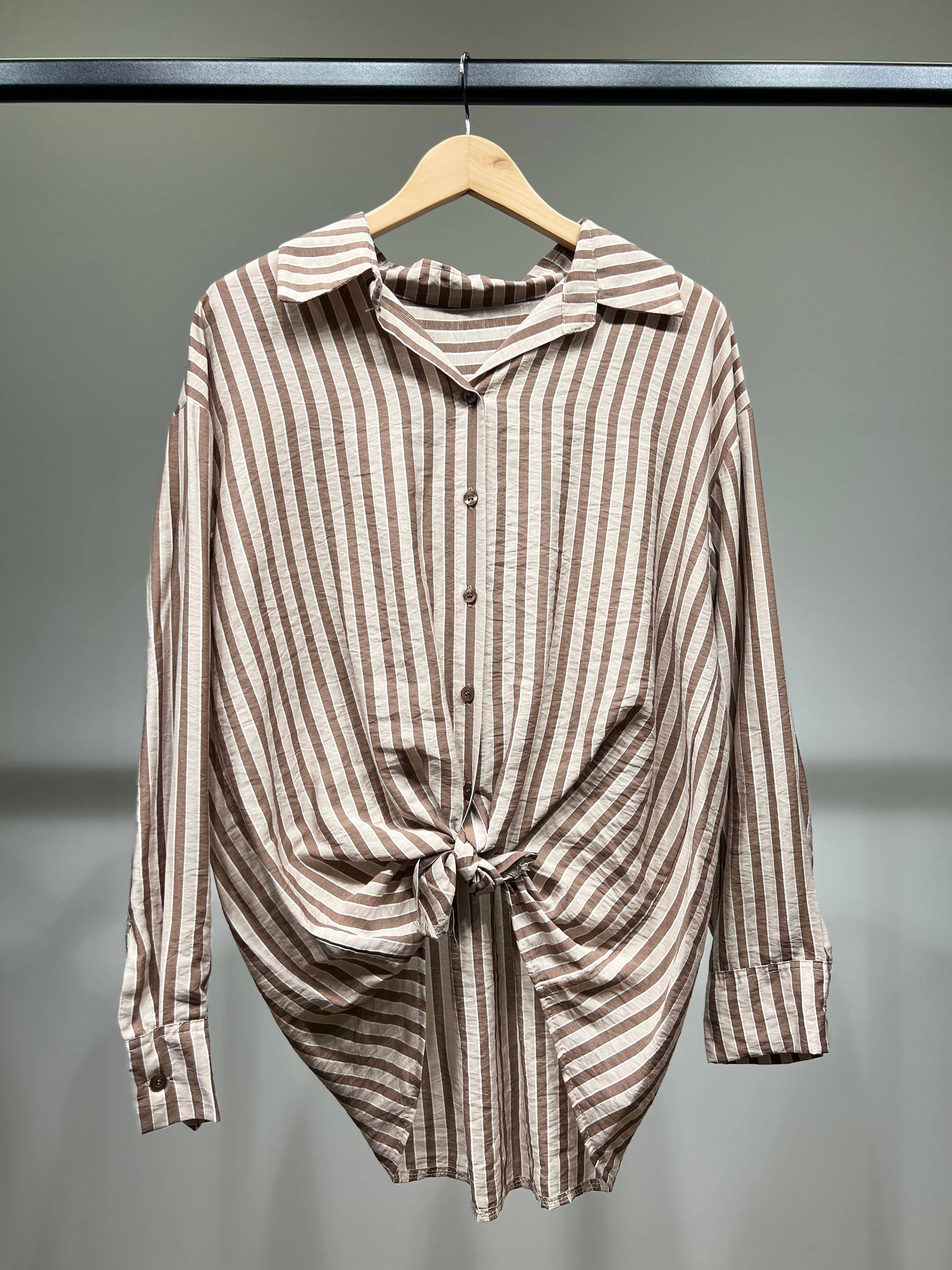 Chemisier Rayé Léger En Viscose Polyamide: Marron