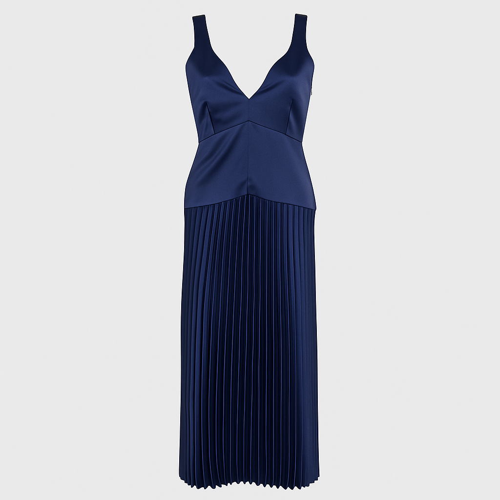 Robe Longue Plissée Bleu Nuit