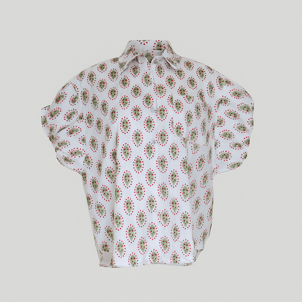 Chemise ample en coton à motif cachemire rose