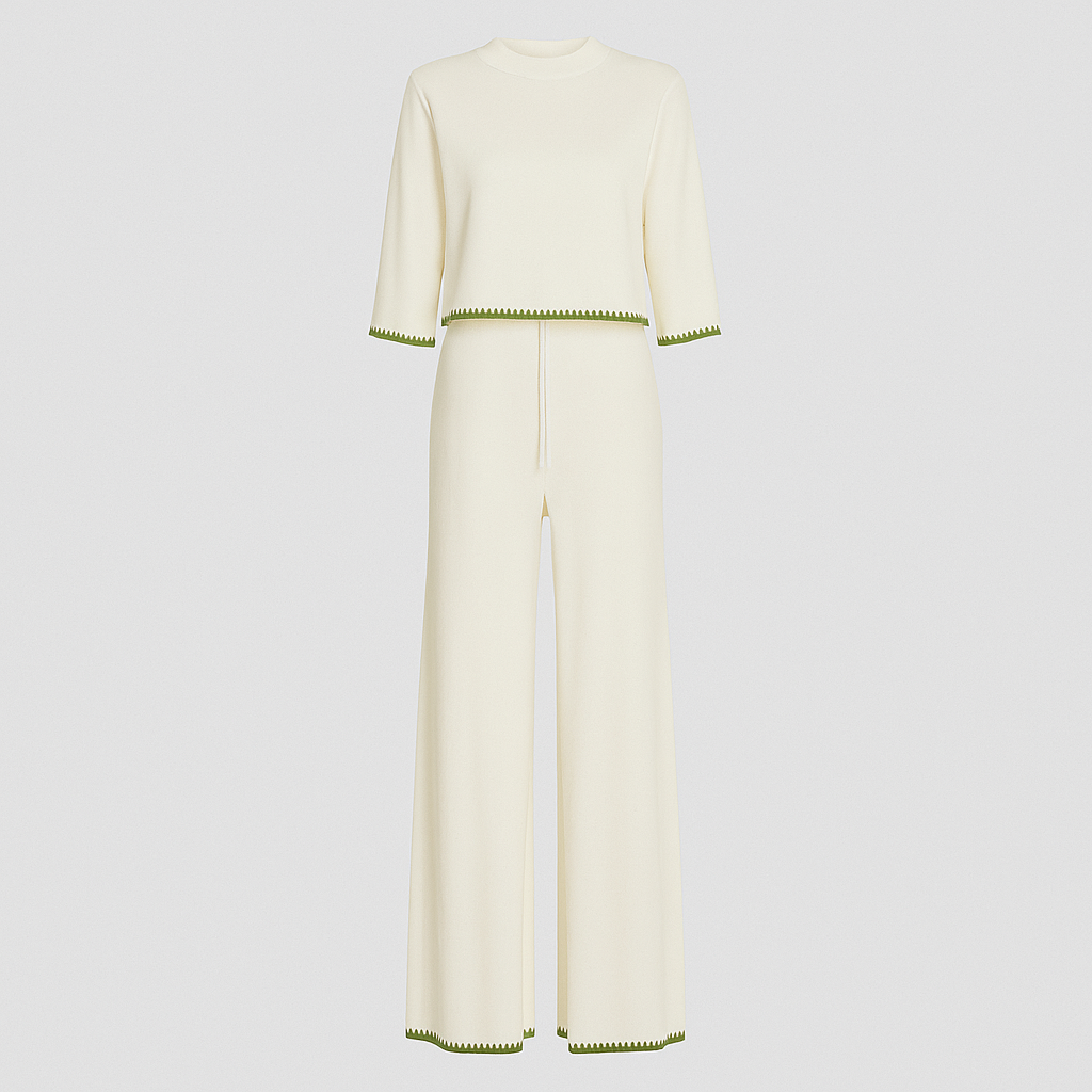 Ensemble Chic en Deux Pièces Blanc et Vert