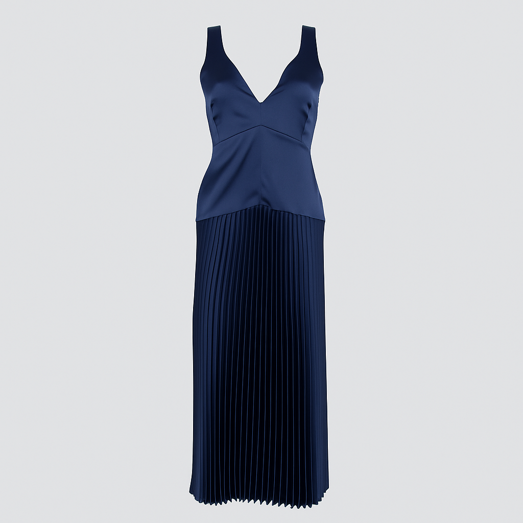 Robe Longue Plissée Bleu Nuit