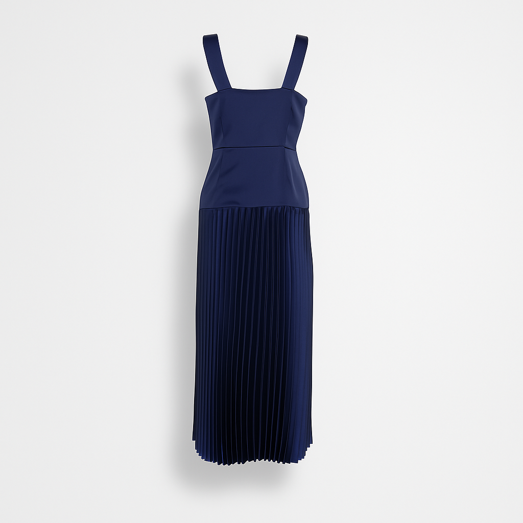 Robe Longue Plissée Bleu Nuit