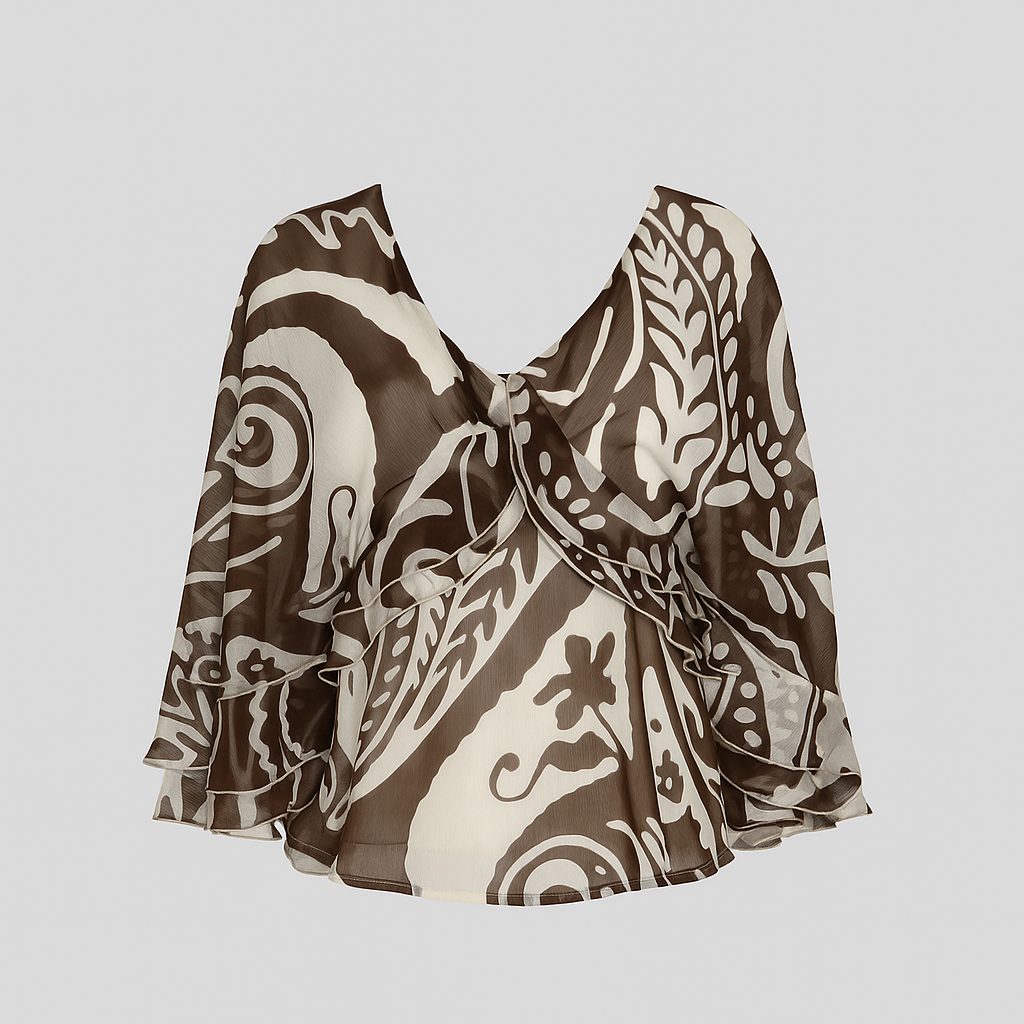 Top à Motifs Paisley Vert avec Nœud