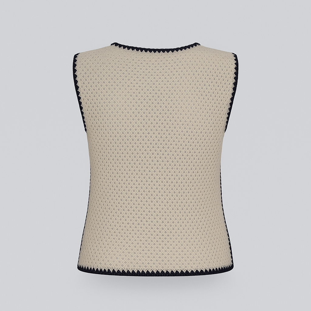 Top Sans Manches en Crochet avec Motifs Fleurs Noires