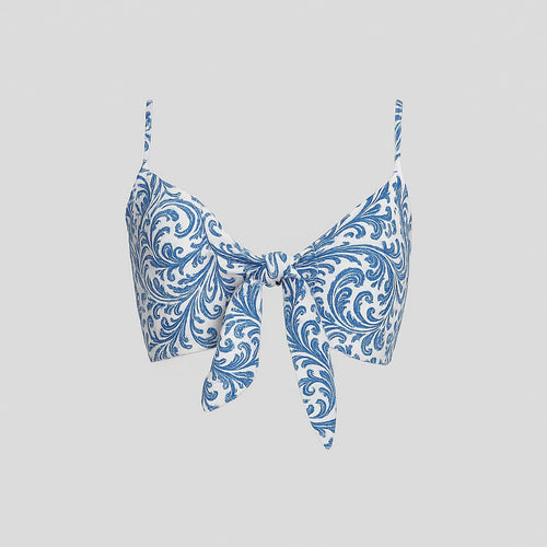 Brassière Nouée à Imprimé Bleu Porcelaine – Esprit Méditerranéen