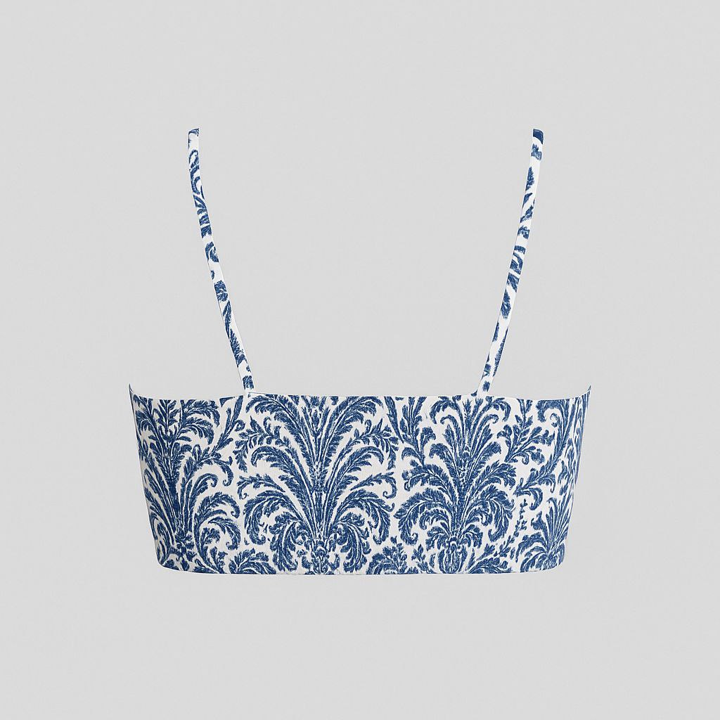 Brassière Nouée à Imprimé Bleu Porcelaine – Esprit Méditerranéen