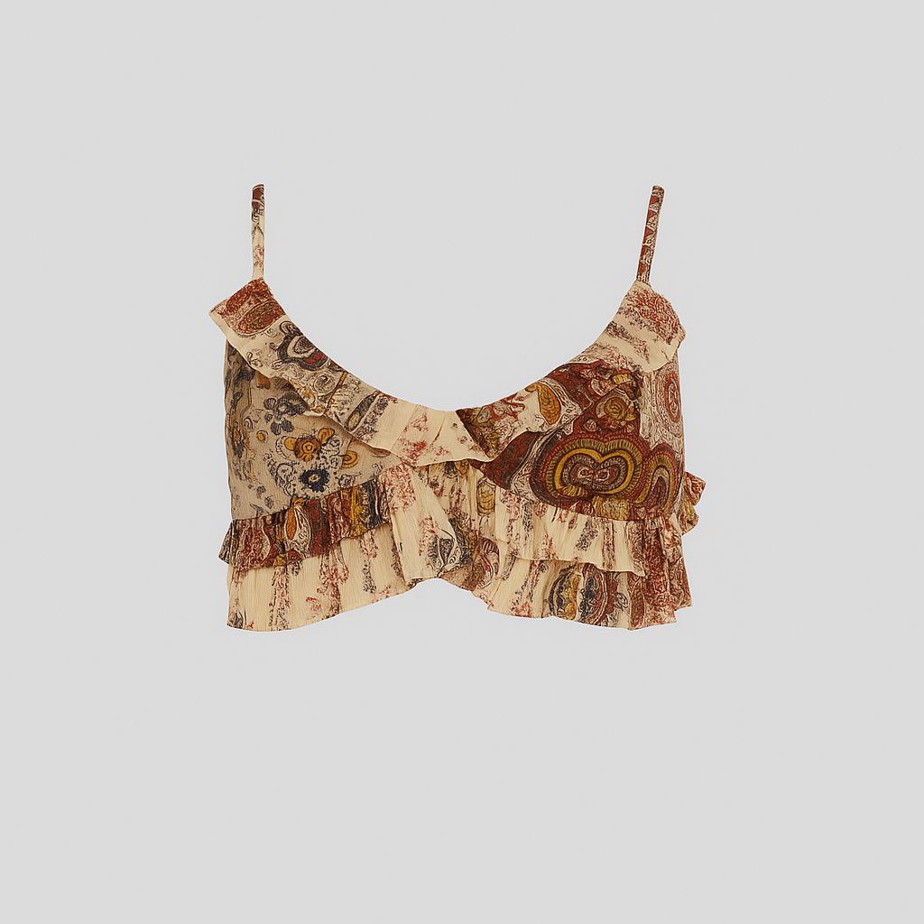 Brassière Bohème à Volants – Imprimé Oriental Multicolore