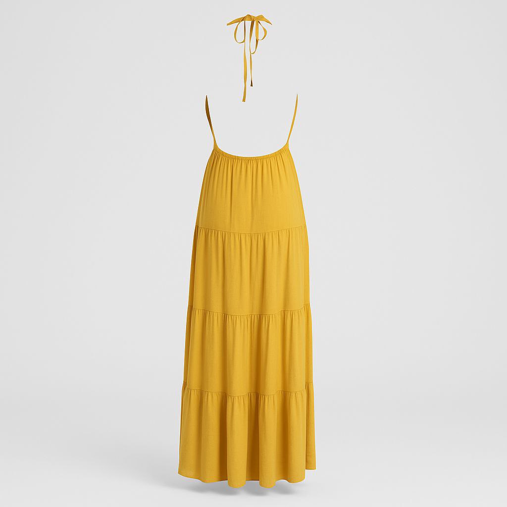 Robe Longue Évasée Dos Nu – Jaune Soleil