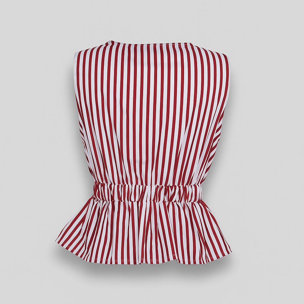 Top Rayé Rouge et Blanc à Décolleté Plongeant
