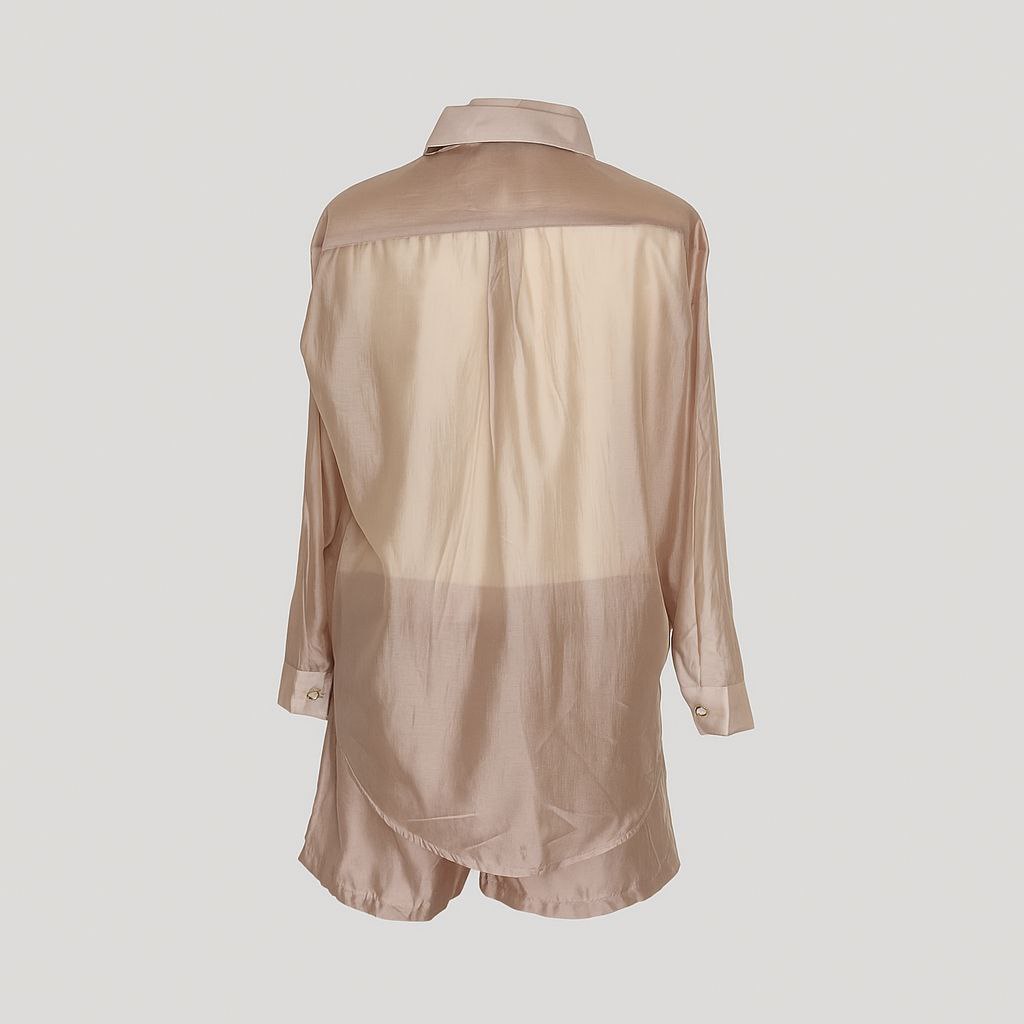 Ensemble Chemise Oversize et Short en Satin Rosé