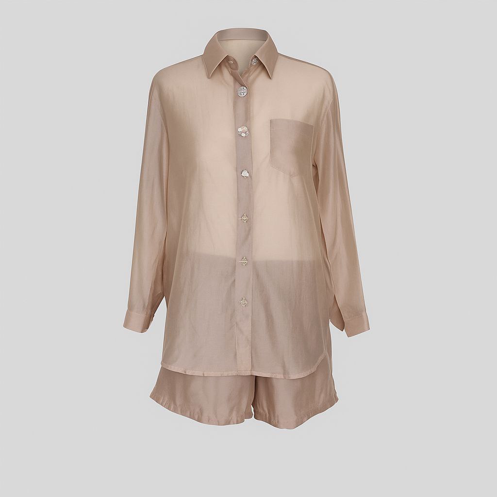 Ensemble Chemise Oversize et Short en Satin Rosé
