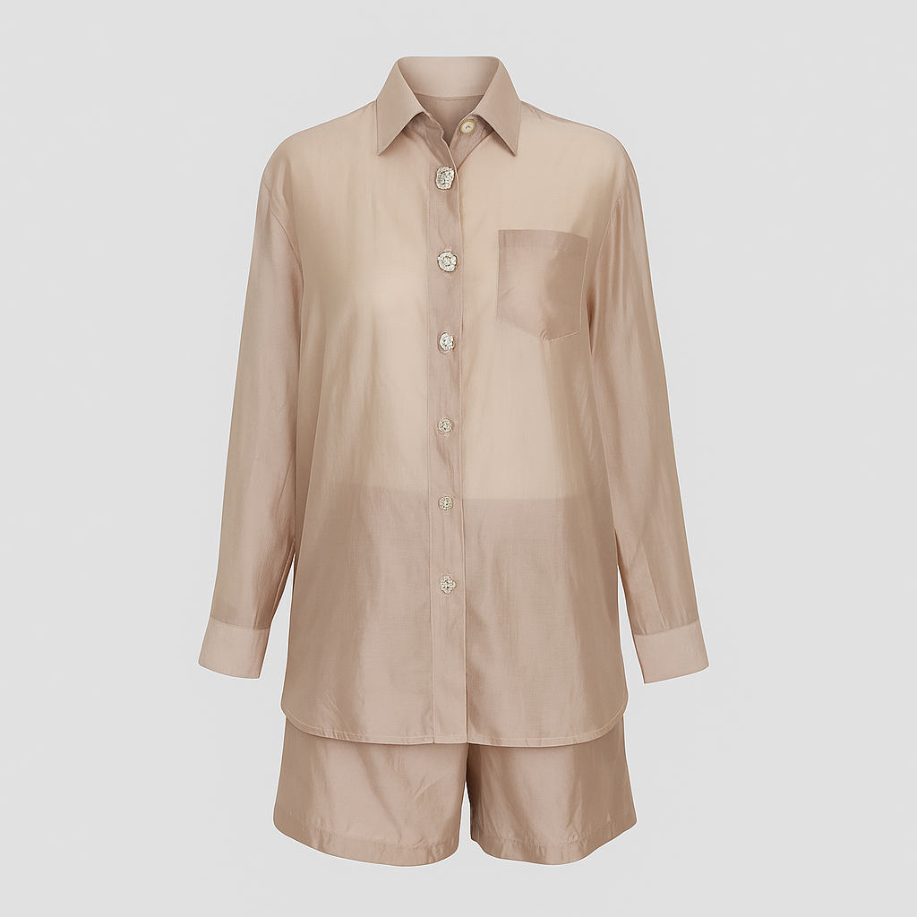Ensemble Chemise Oversize et Short en Satin Rosé