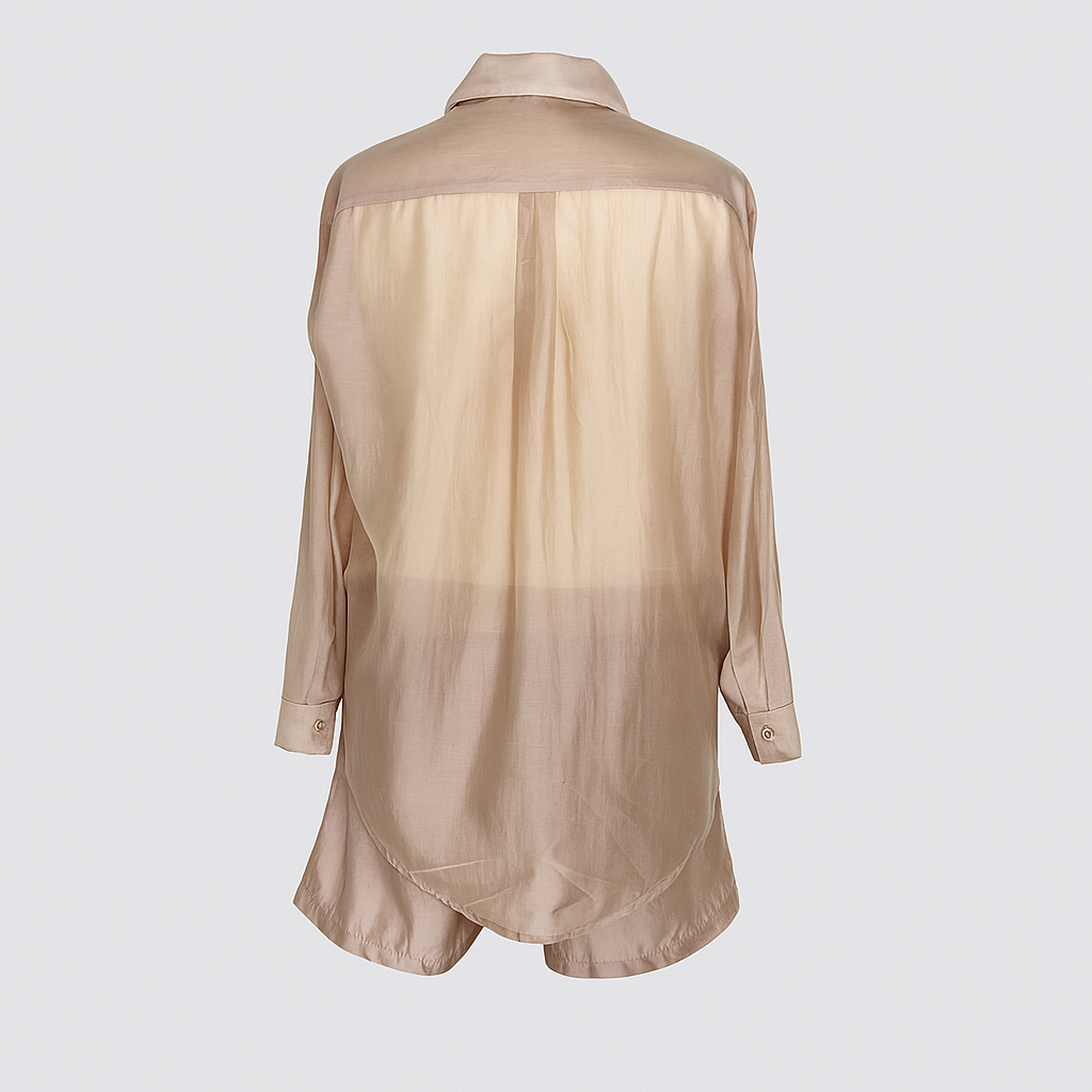 Ensemble Chemise Oversize et Short en Satin Rosé