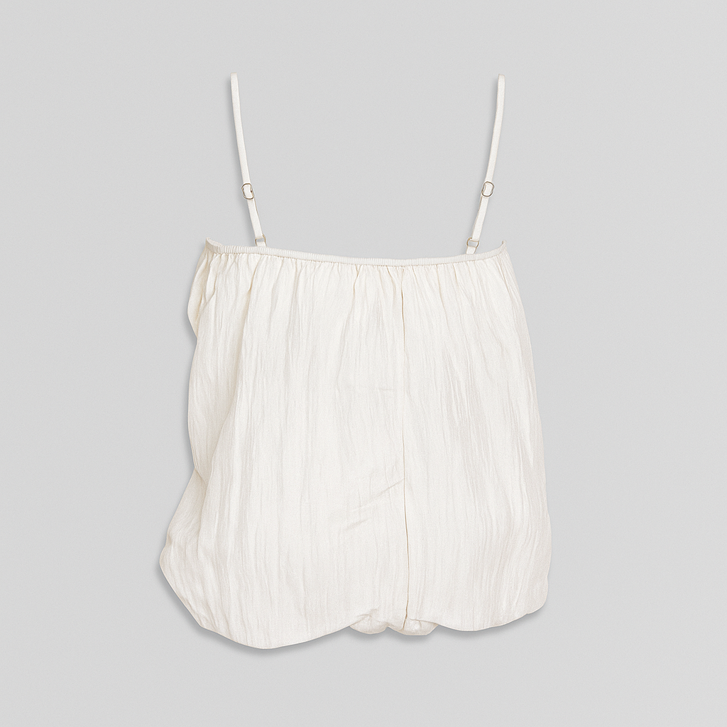 Top à Bretelles en Coton Froissé avec Nœud Décoratif – Écru