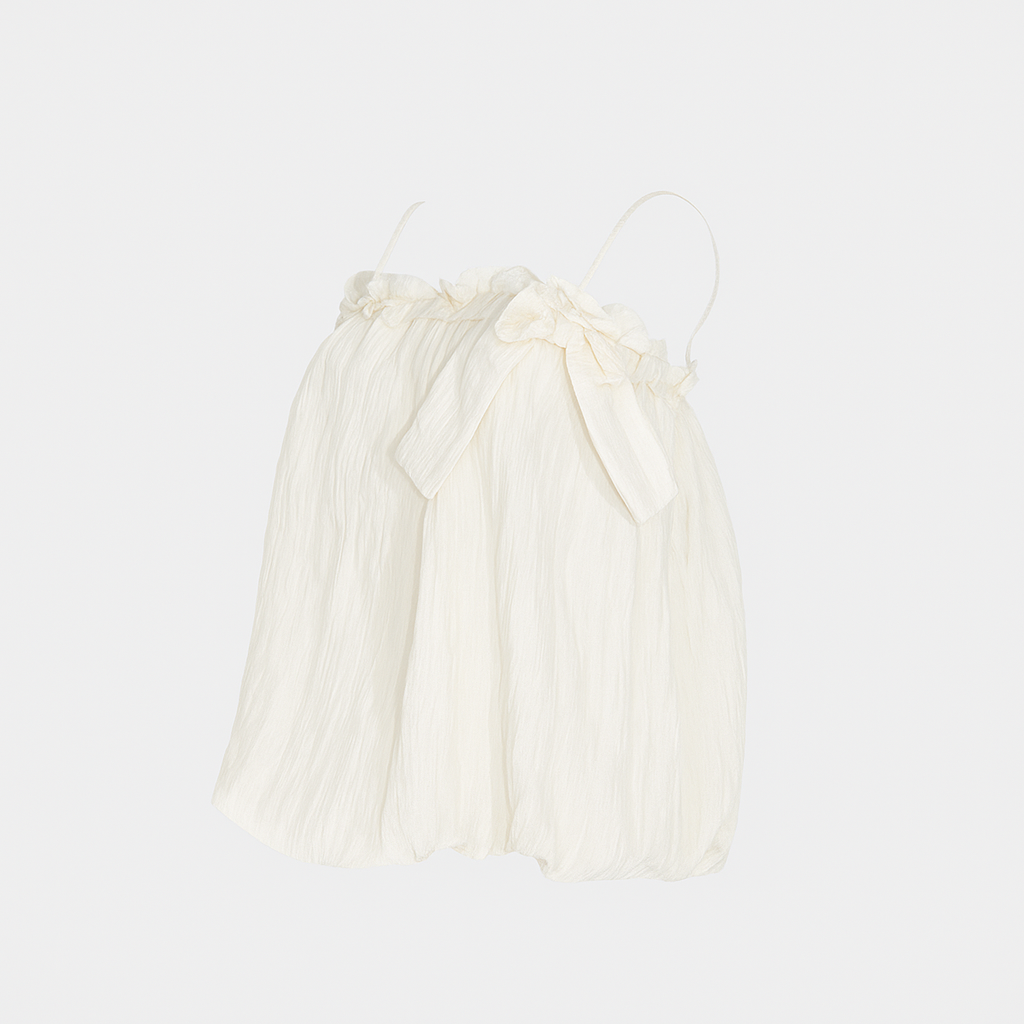 Top à Bretelles en Coton Froissé avec Nœud Décoratif – Écru
