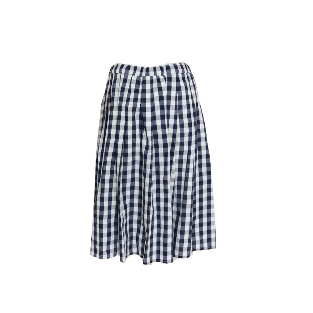 Jupe mi-longue à carreaux vichy bleu marine et blanc