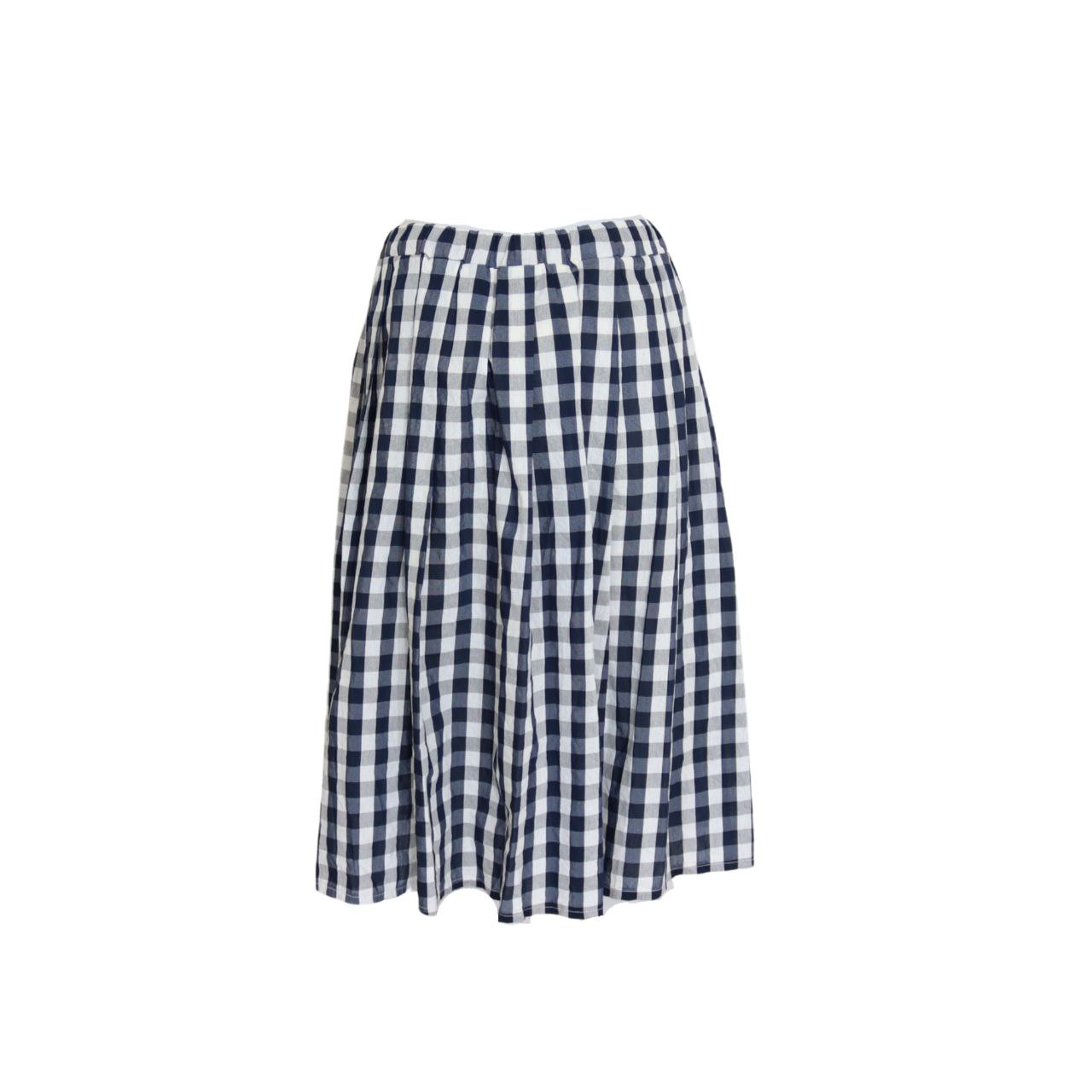 Jupe mi-longue à carreaux vichy bleu marine et blanc