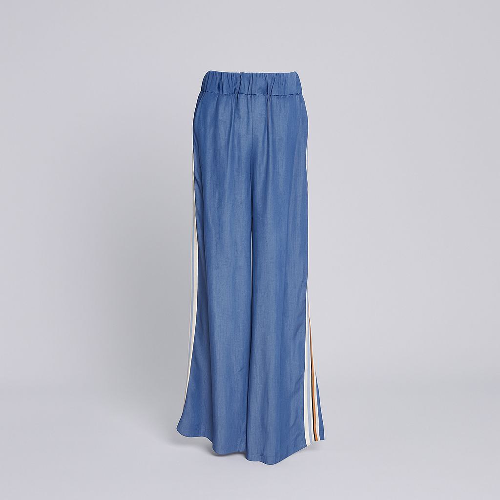 Pantalon Bleu à Rayures Latérales