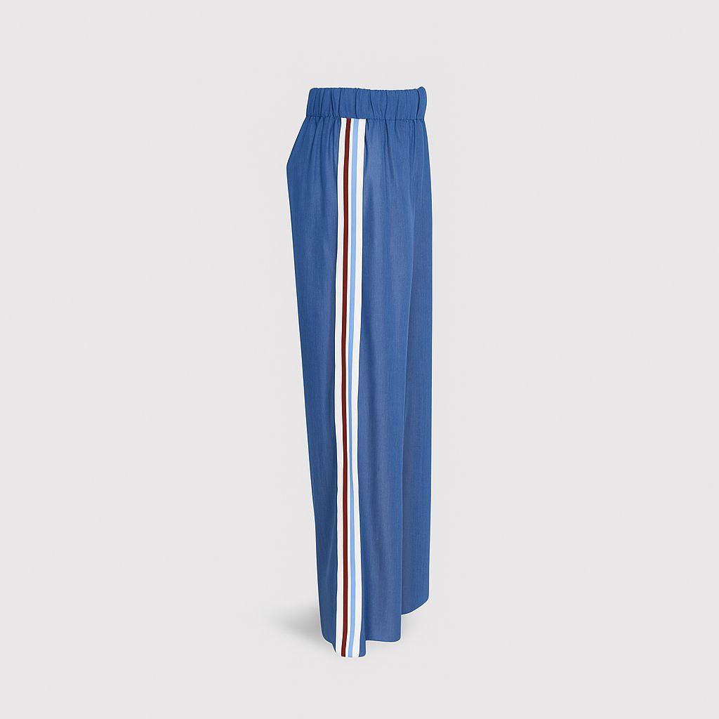 Pantalon Bleu à Rayures Latérales