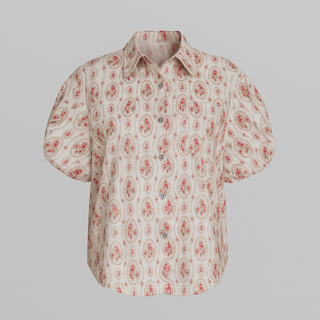 Chemise ample à manches courtes avec motif floral traditionnel
